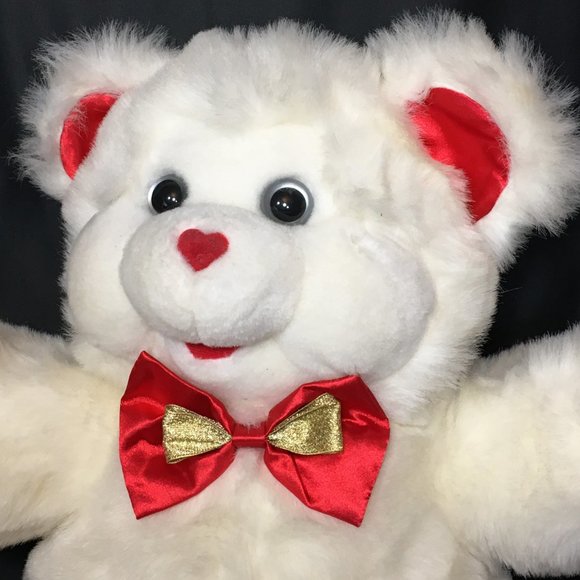 RARE Dan Dee Vintage MTY Teddy Bear Plush Red Satin Hearts 16" VHTF - Picture 3 of 9